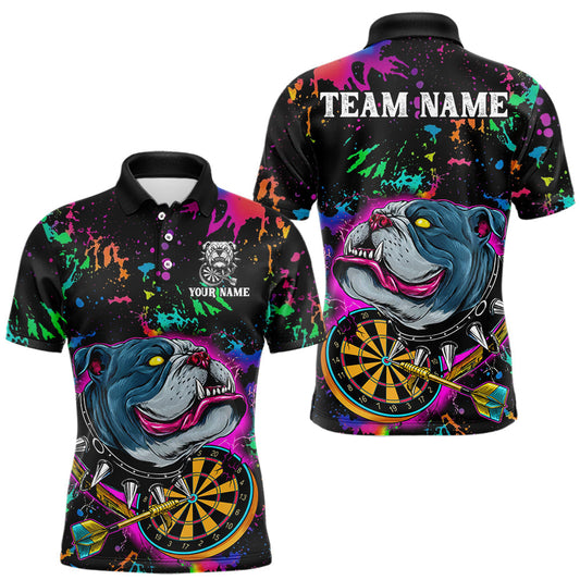 Maxcorners Custom Colorful Bulldog Dartboard 3D Funny Dart Shirts Polo For Men Dart League Jerseys LM2512