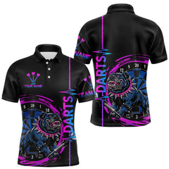 Maxcorners Custom Blue And Pink Darts Funny Bulldog Dart Shirts Polo For Men Dart League Jerseys TU0112