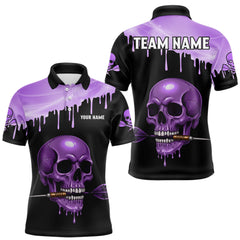 Maxcorners Custom Holographic Purple Skull Darts Shirt Polo For Men Light Skull Dart League Jerseys TU0112
