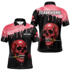 Maxcorners Custom Holographic Red Skull Darts Shirt Polo For Men Light Skull Dart League Jerseys TU0112