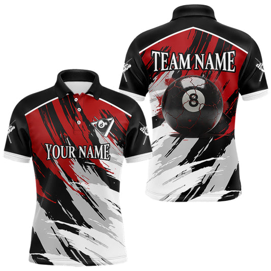 Maxcorners Black & Red Grunge Billiard Ball Shirts For Men Personalized Cracked 8 Ball Billiard Gifts LM0101