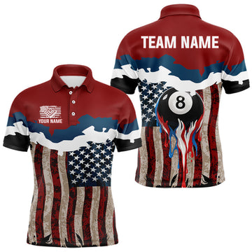Maxcorners Dripping Ball 8 Billiard Shirt For Men Personalized US Flag Patriotic Billiard Team Shirt LM0101
