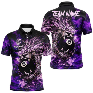 Maxcorners Purple Smokes Lion Paint Pool 8 Ball Men Billiard Polo & 1/4-Zip Shirt Custom Billiard Team Attire