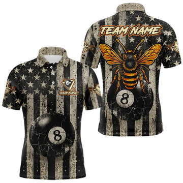 Maxcorners Funny Bee Crack Pool 8 Ball Men's Billiard Polo & 1/4 Zip Shirt Custom Billiard Ball Attire LM0101