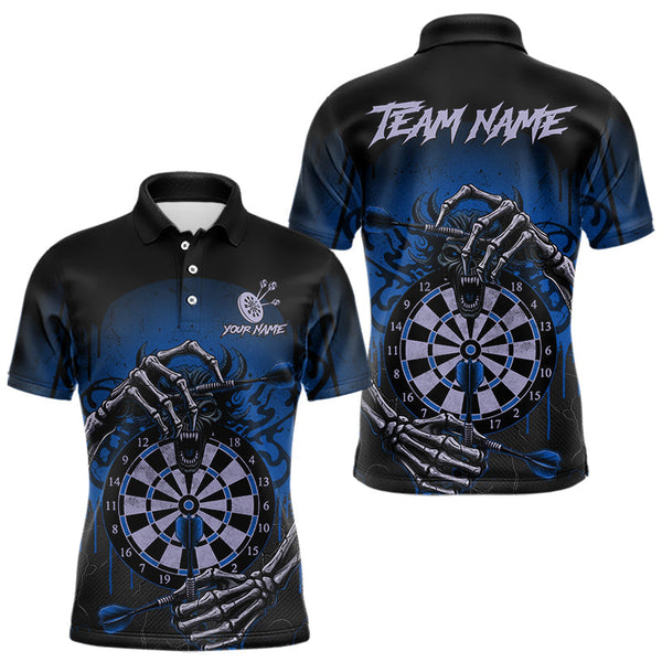 Maxcorners Custom Devil Skeleton Blue Dripping Dartboard Men Darts Polo Shirt Outfits Dart Jerseys MT0811