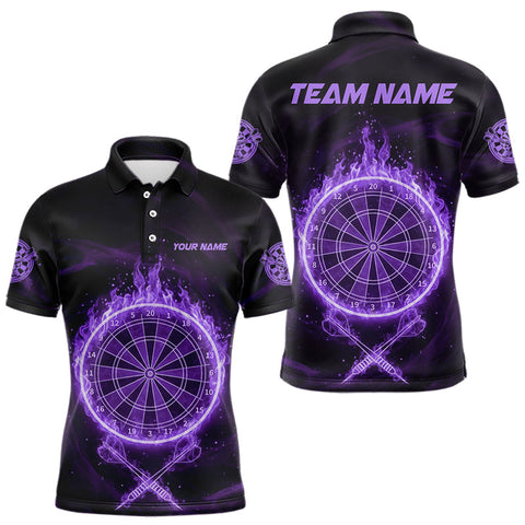 Maxcorners Purple Flames Dartboard & Arrow Custom Men Darts Polo Shirt Fire Flame Dart Jerseys MT0811
