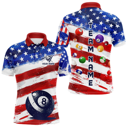 Maxcorners US Flag 8 Ball Pool Men Billiard Team Polo & 1/4-Zip Shirt Custom Billiard Attire Jersey LM1904