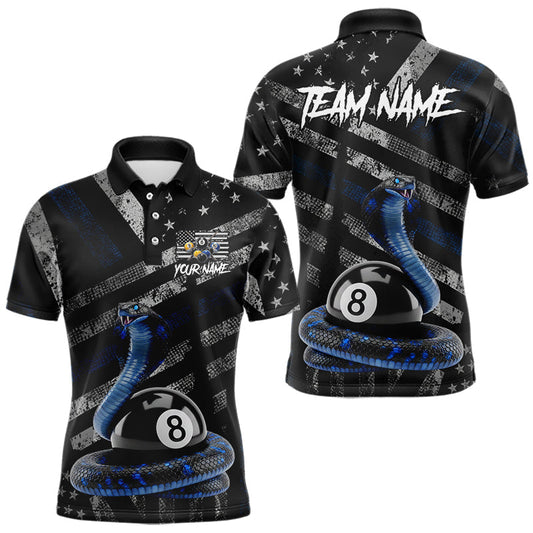 Maxcorners Blue Grunge Cobra 8 Ball Pool Men Billiard Polo & 1/4-Zip Shirt Custom Billiard Attire Jersey LM1904