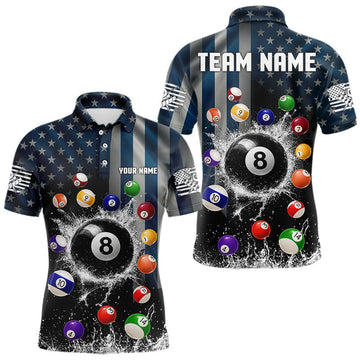 Maxcorners Watering 8 Ball Men Billiard Polo & 1/4-Zip Shirt Custom US Flag Pool Billiard Team Apparel