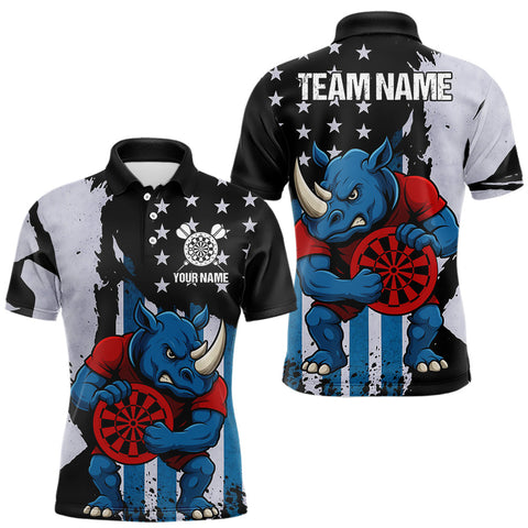 Maxcorners Custom Blue Red Rhino Dartboard Funny Dart Men Polo Shirt US Flag Dart Jerseys LM0910