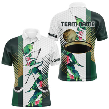 Maxcorners Mens Tropical Golf Shirts Monstera Pattern Golf Clothing Custom Green Golf Polo, Golf Upf Shirts LM0404