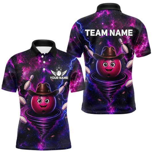 Maxcorners Funny Cowboy Bowling Ball Shirts For Men Custom Galaxy Tornado Bowling Team Jerseys