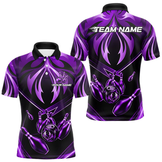 Maxcorners Custom Strike Lightning Purple Bowling Shirts For Men, Team Bowling Tournament Jerseys LM0607