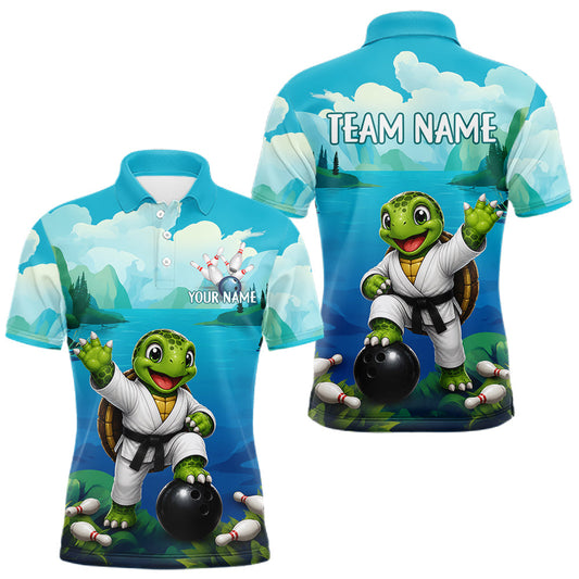 Maxcorners Personalized Funny Ocean Turtle Bowling Shirts For Men, Polo Quarter-Zip Team Bowling Jerseys LM0607