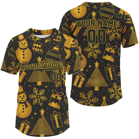 Maxcorners Custom Black & Gold Funny Christmas Baseball Shirt For Men Xmas Baseball Jerseys LM0910