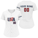 Maxcorners Custom Blue Red USA Flag Patriotic Baseball Shirt White Baseball Jerseys For Men LM0910