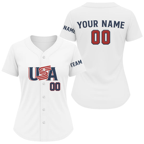 Maxcorners Custom Blue Red USA Flag Patriotic Baseball Shirt White Baseball Jerseys For Men LM0910