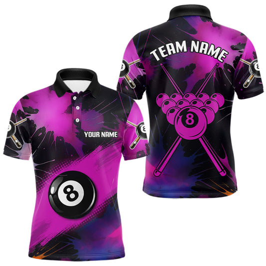 Maxcorners Grunge Paint Splatter Pink Ball 8 Billiard Shirts For Men Personalized Billiard Attire Gifts LM0503