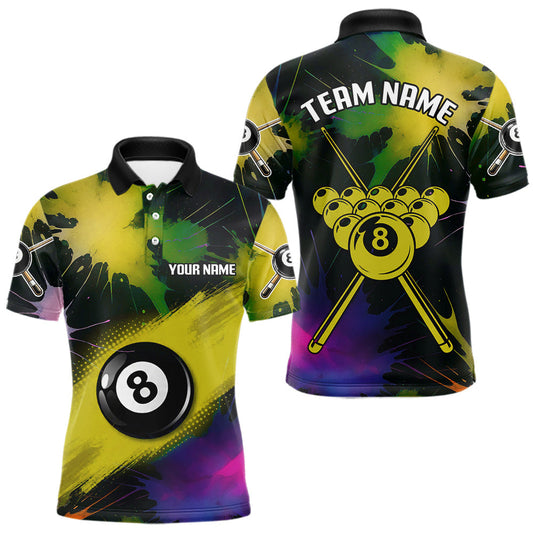 Maxcorners Grunge Paint Splatter Yellow Ball 8 Billiard Shirts For Men Personalized Billiard Attire Gifts LM0503