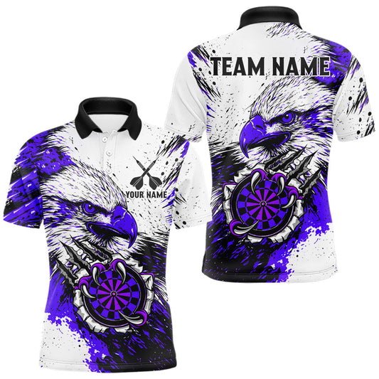 Maxcorners Custom Purple Grunge Eagle Scratch Dartboard Men Darts Polo & 1/4-Zip Shirts Dart Team Jersey LM0503