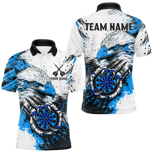 Maxcorners Custom Blue Grunge Eagle Scratch Dartboard Men Darts Polo & 1/4-Zip Shirts Dart Team Jerseys LM0503