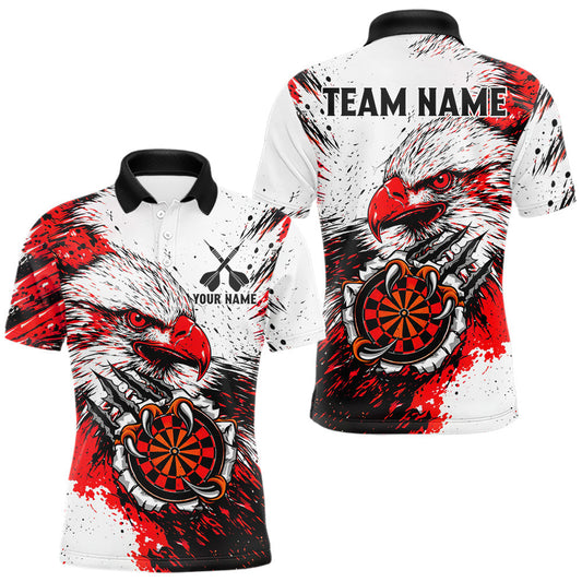 Maxcorners Custom Red Grunge Eagle Scratch Dartboard Men Darts Polo & 1/4-Zip Shirts Dart Team Jerseys LM0503