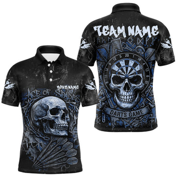 Maxcorners Blue Graffiti Grunge Skull Darts Shirt For Men Custom Name & Team Skull Dart Outfit Jerseys