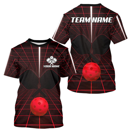 Maxcorners Custom Black And Red Pickleball Ball T-Shirt For Men Outfits Pickleball Jerseys LM1411