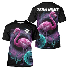Maxcorners Turquoise & Pink Smokes Flamingo Custom Men's Pickleball T-Shirt Funny Pickleball Outfits LM1411