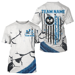 Maxcorners Custom White Grunge Blue Patriotic Pickleball League Jerseys Men US Flag Pickleball Shirts