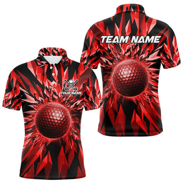 Maxcorners Icy Red Geometric Mens Golf Polo Shirt Customize Golf Gifts For Men Golf Team Attire