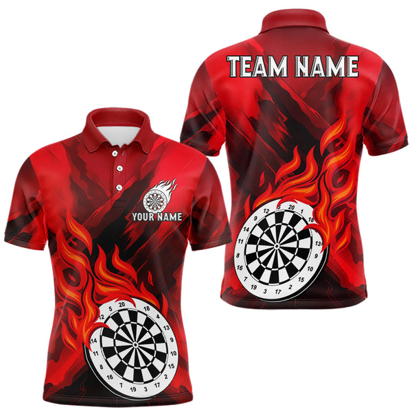 Maxcorners Custom Red Flaming White Dartboard Dart Polo Shirt For Men Outfits Dart Jerseys LM0910