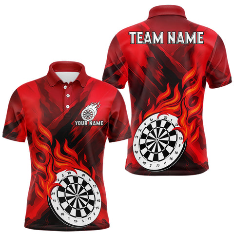Maxcorners Custom Red Flaming White Dartboard Dart Polo Shirt For Men Outfits Dart Jerseys LM0910