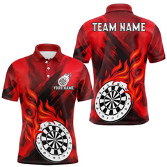 Maxcorners Custom Red Flaming White Dartboard Dart Polo Shirt For Men Outfits Dart Jerseys LM0910