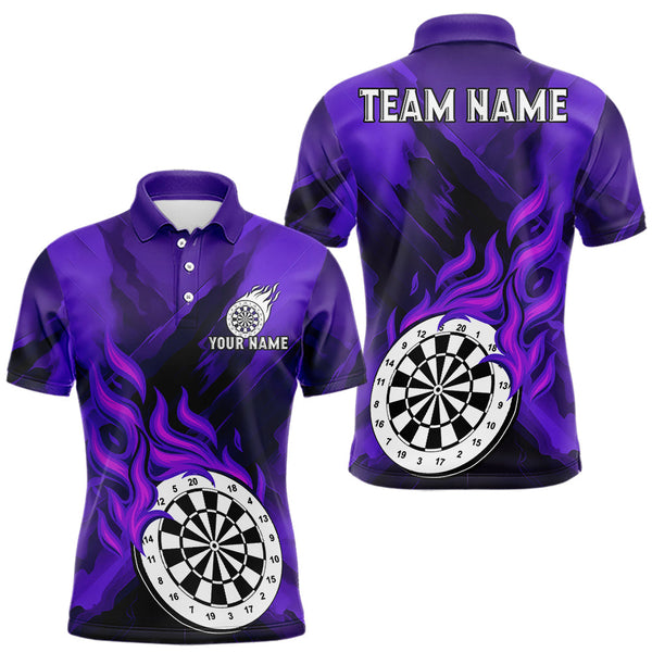 Maxcorners Custom Purple Flaming White Dartboard Dart Polo Shirt For Men Outfits Dart Jerseys LM0910