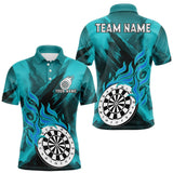 Maxcorners Custom Turquoise Flaming White Dartboard Dart Polo Shirt For Men Outfits Dart Jerseys LM0910
