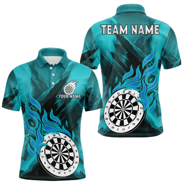 Maxcorners Custom Turquoise Flaming White Dartboard Dart Polo Shirt For Men Outfits Dart Jerseys LM0910