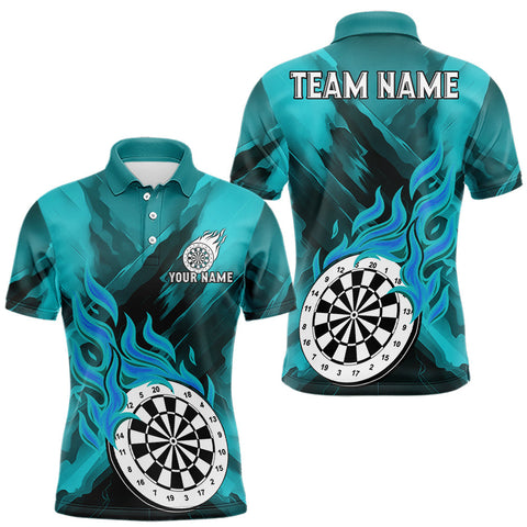 Maxcorners Custom Turquoise Flaming White Dartboard Dart Polo Shirt For Men Outfits Dart Jerseys LM0910