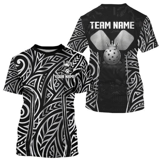 Maxcorners Custom Silver Tribal Pickleball Jerseys Men Silver Crown Pickleball Paddle Ball 3D Shirts