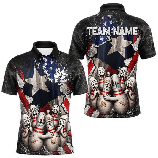 Maxcorners Funny Sad Pins Mascot Patriotic Bowling Jersey For Men Custom Texas - US Flag Bowling Team Shirts LM1005