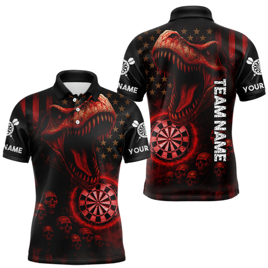 Maxcorners Custom Skull Red Dinosaur Flame Dartboard Polo Dart Shirt For Men, Dart Team Jerseys