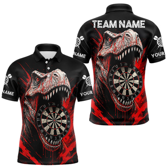 Maxcorners Custom Red Dinosaur Cracked Dartboard Polo Dart Shirt For Men Grunge Dart Team Jerseys