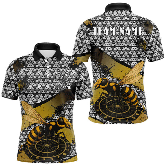 Maxcorners Custom Funny Gold Bee Silver Triangle Darts Polo Shirt For Men Funny Dart League Jerseys LM1112