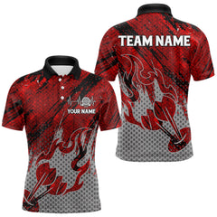 Maxcorners Custom Grunge Red And Grey Halftone Men Darts Polo Team Shirt Dart League Jerseys LM1112