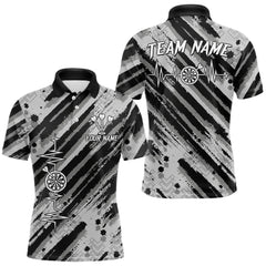 Maxcorners Custom Black Grey Grunge Streaks Skull Men Darts Polo Team Shirt Skull Dart League Jerseys LM1112