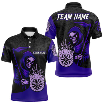 Maxcorners Custom Purple Grim Reaper Flame Dartboard Dart Polo Jerseys For Men Dart Shirt Gifts LM2603