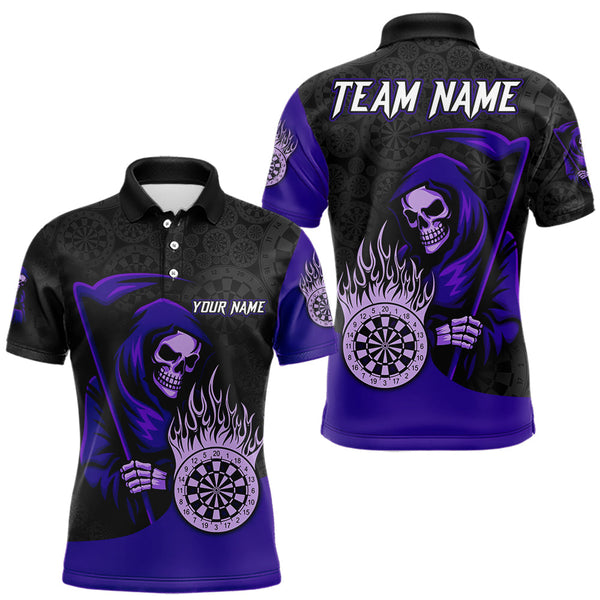 Maxcorners Custom Purple Grim Reaper Flame Dartboard Dart Polo Jerseys For Men Dart Shirt Gifts TU1410