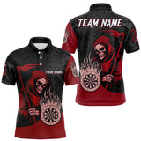 Maxcorners Custom Red Grim Reaper Flame Dartboard Dart Polo Jerseys For Men Dart Shirt Gifts TU1410