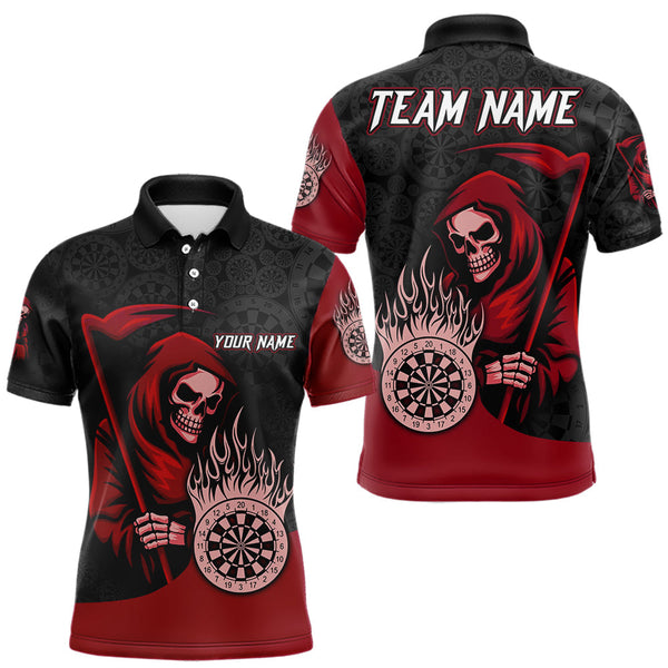 Maxcorners Custom Red Grim Reaper Flame Dartboard Dart Polo Jerseys For Men Dart Shirt Gifts TU1410
