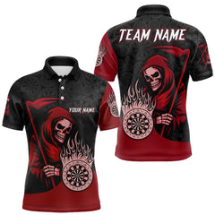 Maxcorners Custom Red Grim Reaper Flame Dartboard Dart Polo Jerseys For Men Dart Shirt Gifts TU1410